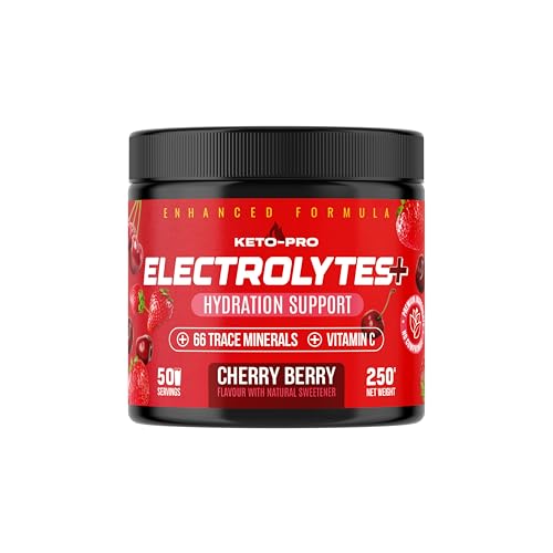 Keto-Pro Keto Electrolytes 250g - 50 Servings | Electrolyte Powder & Salts with 66 Trace Minerals | Supports Your Fasting Health & Fitness Goals | Cherry Berry Flavour