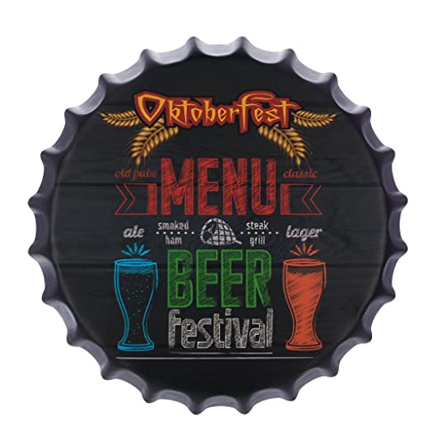 Image of EAZYWAGON Decorative Metal Bottle Caps Wall Sign Plates - 14X14 Inches - Beer-Festival | Metal Wall Hanging Bottle Cap for Home, Farmhouse, Bar & Cafe Decoration | Vintage & Retro Look Plaques