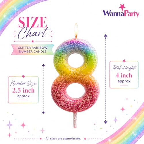 Image of Wanna Party Glitter Colorful 8th Birthday Candle, Birthday Number 8 Cake Candle Cake Toppers for Girl Women, Glitter Colorful Themed Party Decorations Supplies Birthday Gifts