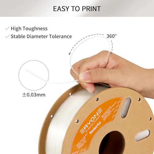 Image of ERYONE PLA Filament 1.75mm, 3D Printer Filament PLA, + /-0.03mm, 1kg(2.2lbs) /Spool, Transparent