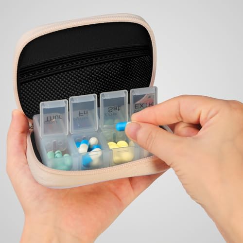 Image of Pill Case Weekly Travel Pill Organizer for Purse with Removable 7 Day Pill Box Premium Neoprene Pill Container for Travel Purse Accessory, Vitamin, Supplement, Small Pieces Arrangement-Flower