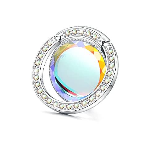 lenoup Glitter Bling Bling Phone Ring Holder,Sparkle Phone Ring Grip Artificial Stand with Flat Diamond ,Flat Rhinestone Cell Finger Ring for Phones,Pad(Silver)