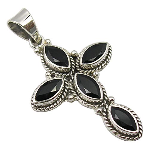SilverStarJewelBlack Onyx tcw 4.0 Pendant 1.7" Solid Sterling Silver Jewellery Gift