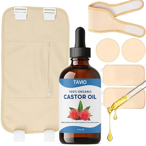 Tavio Castor Oil Pack Organic Cotton Castor Oil Pack Wrap Kit Wellness Packs for Liver Support Digestion Aid Muscle Relaxation & Detox Reusable & Comfortable