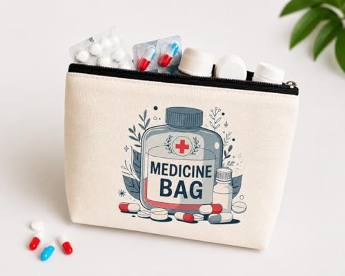 Image of DRUDRAYA Canvas Medicine Pouch | Printed Medicine Storage Bag (Pack of 1) | Portable & Spacious Emergency Kit Organizer Zipper Pouch | Perfect for Hiking, Travel, Camping, Home