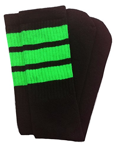 Chaussettes tube de 19 pouces noires à rayures vert fluo rétro