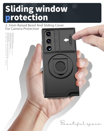 ANNGELAS for Samsung Galaxy S23 Ultra Mag-Safe Kickstand Case with Slide Camera Cover,Slim Shockproof Military Heavy Duty Anti-Drop Full Body Protection,360 Rotating Stand Magnetic Phone Case(Black) - Thumbnail 6