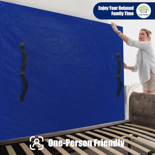 Cosy Family Mattress Bags for Moving with 8 Handles - 170GSM Extra-Thick Mattress Bag for Moving Supplies - Reusable Mattress Cover Protector Storage with Zipper, Blue, Full XL-(Pack of 2)