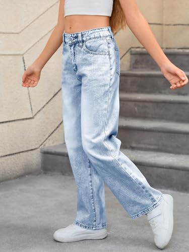 MakeMeChic Girl's Denim Pants High Waisted Straight Leg Jeans with Pockets4