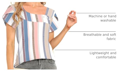 Image of Womens Petal Sleeve Tops Summer Trendy T Shirt Casual Loose Square Neck Button Blouse Tees