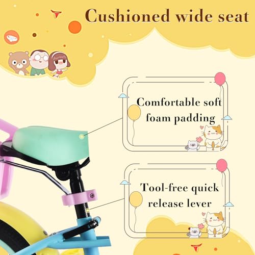 Image of RULLY 12 14 16 Inch Kids Bike for 2-7 Years Girls 33-53 Inch Tall, Toddler Bicycle with Training Wheels & Coaster Brake, Rainbow Bike, Macarons