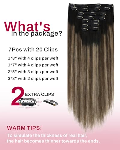 Image of Moresoo Clip in Hair Extensions Remy Double Weft Human Hair Clip in Extensions Straight Balayage Hair Extensions for Women Ombre Black Mixed with Silver Grey 7pcs 150g 22inch