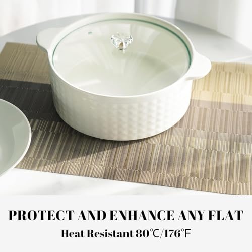 Image of Placemats Set of 6 Dining Table Place Mats | Placemats Table Mat PVC Material | Non-Slip Heat Resistant | Dining Tablemates Washable Anti-Skid | Size 45 x 30cm (Beige & Gold)