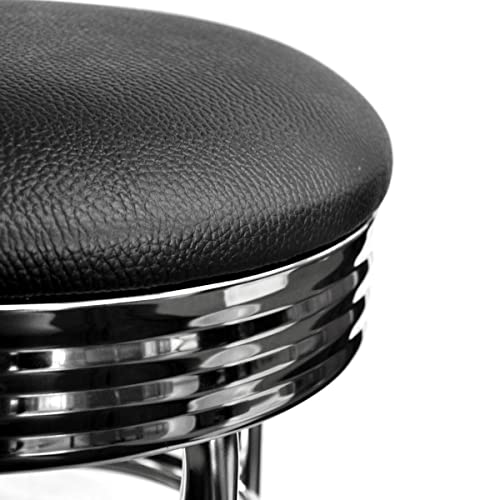 Image of Trinity Heavy Duty 30-Inch Backless Swivel Bar Stool for Kitchen, Garage, or Workshop, Chrome Finish with Faux Leather Seat, 1 Pack Pre-Assembled, Black