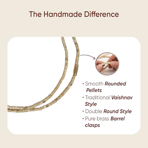 Image of Original Tulsi Kanthi Mala | 2 Rounds | Tulsi Wood Beads Hand Strung with Silk Thread | Vaishnav Tulsi Mala for Men & Women | Radha Krishna Wooden Beads Mala