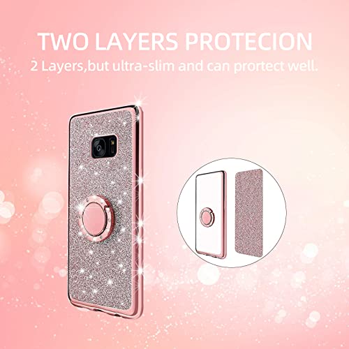 Kudini For Samsung Galaxy S7 Edge Case, Galaxy S7 Edge Phone Case For Women Glitter Crystal Soft Clear Tpu Luxury Bling Cute Protective Cover With Kickstand Strap For S7 Edge Case (Glitter Rose) #TOP7
