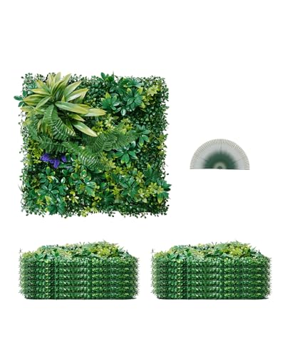 VEVOR Künstliche Hecke, 12 Stück, 500x500x50 mm, 3D-Kombination, Künstliche Pflanzenwand, grüne Dekoration & Efeu-Zaunbedeckung, Sichtschutz-Hintergrundwand, Heckenschutz für den Garten