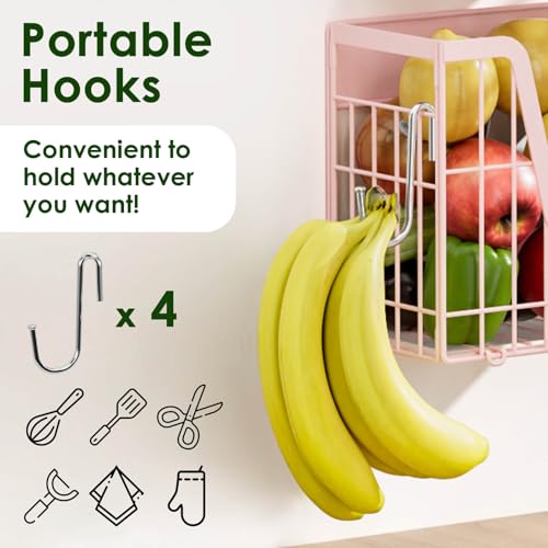 Image of Pink Magnetic Shelf for Fridge, 2 Set Magnetic Fruit Baskets for Refrigerator Magnet Shelves, Potato and Onion Storage Bins, Magnet Holder Wire Basket for Laundry Room Pantry Kitchen Organizer