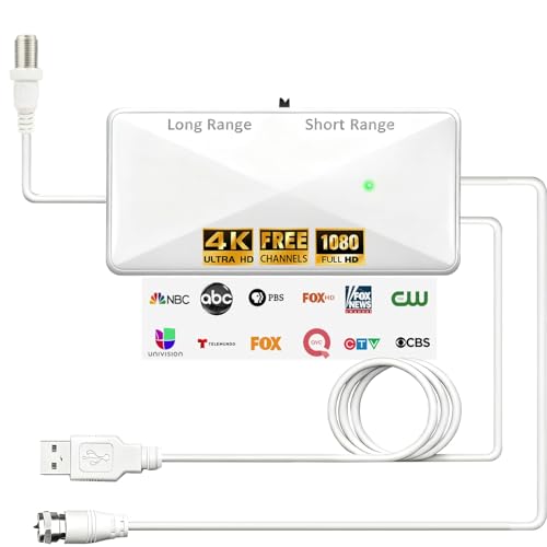 TV Antenna Amplifier Signal Booster, 25DB High Gain Powerful Antenna Booster for TV Antennas Indoor Outdoor, Clear Up Pixelated Amplifier, Adjustable Reception Range, USB Power, 2026 Latest (White)