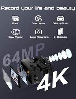 Apexcam 4K 60FPS EIS Action Cam 64MP Con Scheda di Memoria 64GB WiFi Sports Camera Ultra HD Telecamera subacquea 40M 2.4G Telecomando Time Lapse 2x1350mAh Batterie