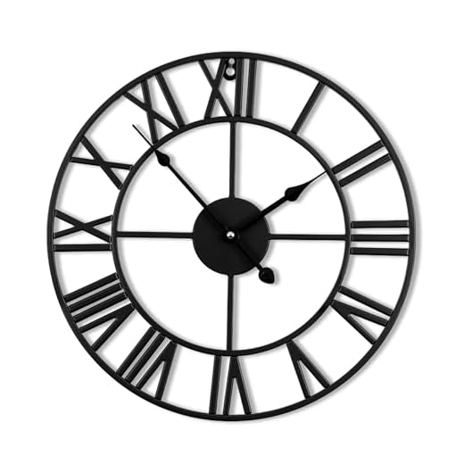 20inch/50cm Large Round Wall Clock for Living Room Decor Modern Battery Operated Silent Non Ticking Big Black Clocks for Home Farmhouse Office Cafe Decoration(Iron Roman Numerals, 20 inches)