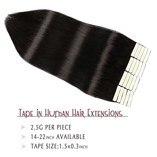 SURNEL Tape in Hair Extensions Human Hair 18 Inch Color 1B Off Black 20pcs 50g/pack Seamless Skin Weft Invisible Tape Hair Extensions for Women Salon Quality (T18inch - Image 4