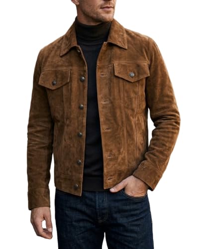 Image of LP-FACON Mens Western Style Trucker Suede Leather Jacket