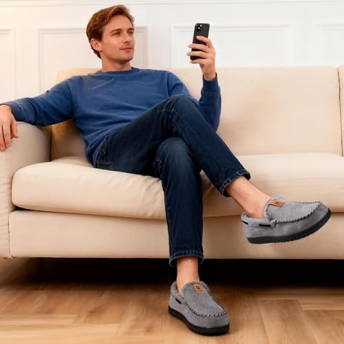 HomeTop Men's Moccasin Slippers Soft Faux Suede Plush Warm Lining Memory Foam Indoor House Shoes with Anti-Skid Sole - Image 3
