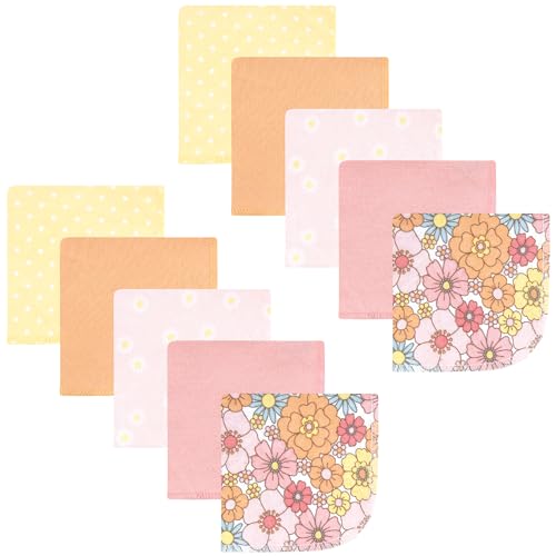 Image of Hudson Baby Unisex Baby Flannel Cotton Poly Washcloths, Peace Love Flowers 10 Pack, One Size