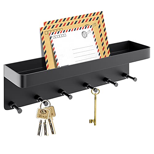 LEVOTIYER Key Holder, Key Holder for Wall Decorative with 6 Hooks, Key Rack with Smart Shelf, Key and Mail Holder Wall Adhesive with Small Mail Holder, Key Hooks Small Wall Shelf for Home and Office.