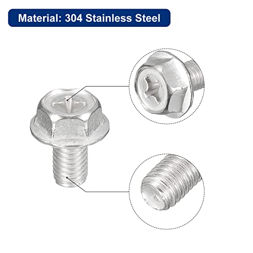 Image of uxcell M8x14mm Phillips Hex Head Flange Bolts, 5pcs 304 Stainless Steel Hexagon Phillips Flange Head Hex Bolts Machine Screws