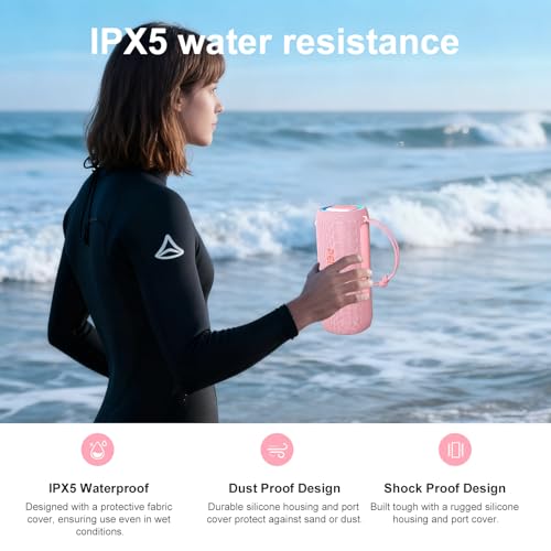 Image of PEICHENG Bluetooth Speaker, Portable Wireless Clear Loud Stereo Sound IPX5 Waterproof with RGB Lights BT5.3 Long Playtime TWS Pairing,for Home Party Outdoor Beach,Great Gift Choice (Pink)