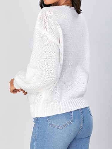 Verdusa Women's Bow Tie Front Bishop Long Sleeve V Neck Knitted Cardigan Sweater2