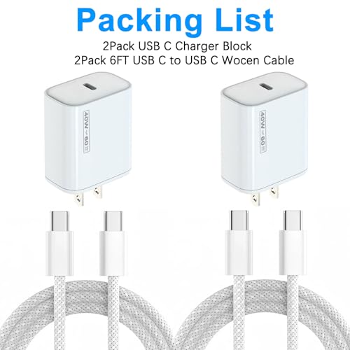 Image of iPhone 17 Charger Fast Charging, 40W Dynamic Wall Charger with 60W Max,2Pack USB C Charging Block Power Adapter 6FT USB C Woven Cable Cord for iPhone 17 Pro Max /17 Air /16e /15 Plus,iPad Pro /Air /Mini