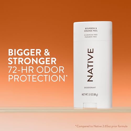Image of Native Aluminum Free Deodorant, Bourbon & Orange Peel, Large Size Stick, 72 Hour Odor Control, for Women & Men, Contains Naturally Derived Ingredients, 3.1 oz