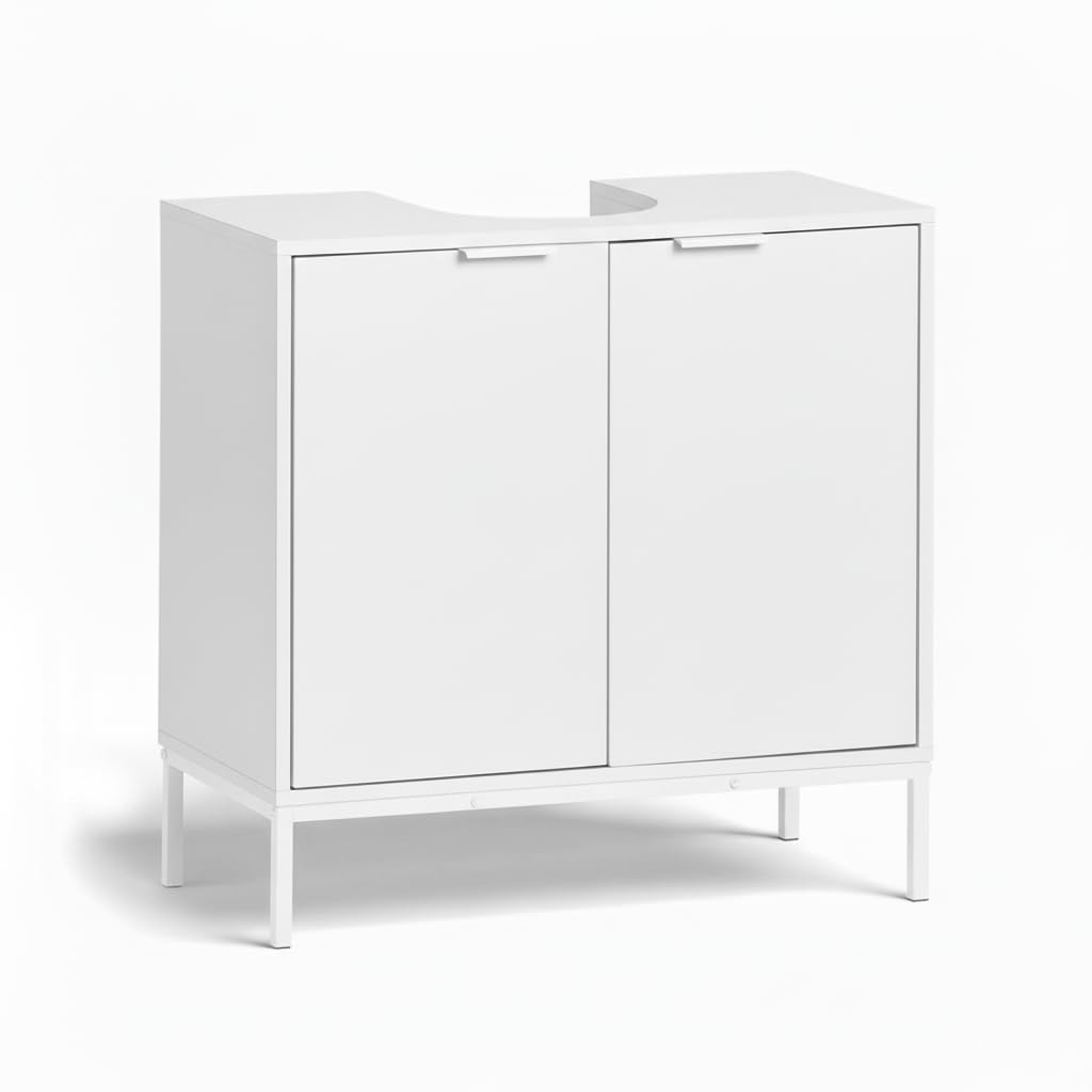 INDE MOBLEKIT | Mueble Bajo Lavabo 60×30×60 cm, Armario de Madera y Metal con Doble Puerta y Acabado Mate, Mueble Auxiliar para Baño con Espacio de Almacenaje para Artículos de Higiene