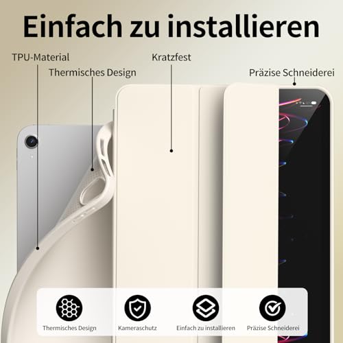 GKABXY Hülle für iPad (A16) 11. Generation 11 Zoll 2025, iPad 10. Generation 10,9 Zoll 2022 mit Stifthalter, Auto Wake/Sleep, Unterstützt Touch ID, Slim Trifold Stand Protective Cover (Cremeweiß)