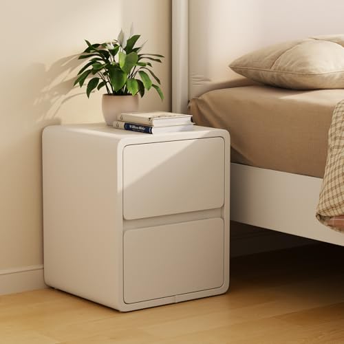 AQIMUELE Comodino Stretto, Tavolino con 2 cassetti, senza installazione, superficie in pelle, Comodino per camera da letto e soggiorno, larghezza 40 cm (Bianco)