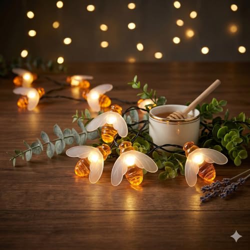 Image of ZALAR 18 LED Honeybee String Lights - 220v Operated LED Lights, 14ft Honeybee Garland with Warm White Glow for Bedroom, Wedding, Party, Diwali,Indoor Outdoor Garden Decor
