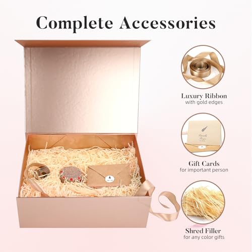 Image of LIFELUM Rose Gold Gift Box with Magnetic Lids for Presents, 14 inchx8.5 inchx4.5 inch