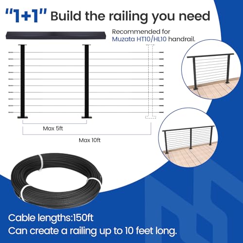 image for Muzata 3ft-6.5ft Cable Railing Kit 36