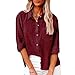 Button Down Shirts for Women Cotton Linen Rolled Long Sleeve Collared Tops with Pocket Dressy Casual Solid Basic Tee 2025 Fall Fashion Ladies Clothes Office Business Blouse Loose Work Shirt