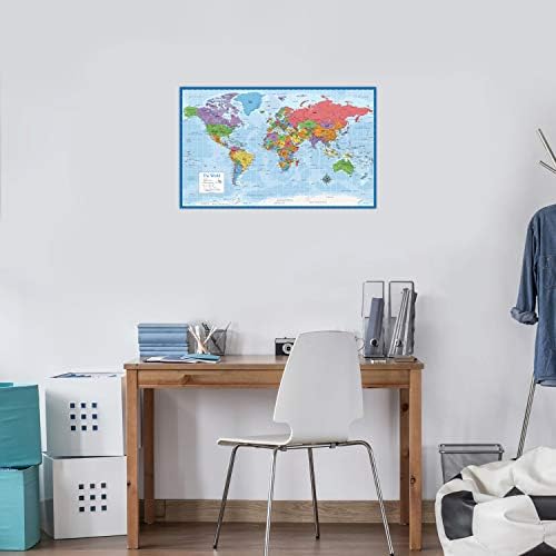 Laminated World Map Poster - Wall Chart Map of Earth - 18" x 29" (Blue) - 3