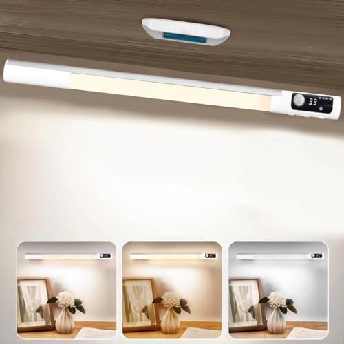 RAHAN Battery Powered Operated Wall Strip Lights, Rechargeable Magnetic LED Light Bar with 3 Color Modes, Dimmable Under Desk Light for Reading, Under Shelf, Wall, Workshop, Cabinet, Closet, Kitchen