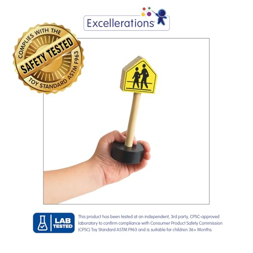 Excellerations 15-Piece, 5.5 inches H, Premium Wooden Street Signs Playset for Kids, Compatible with Kids Train Sets, Block Set - Thumbnail 2