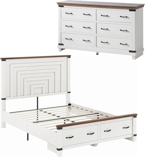 AMERLIFE 2 Pieces Farmhouse Bedroom Set, Rustic Wooden Queen Bed