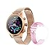 Smartwatch Donna Orologio Fitness 1,09" Full Touch, Cronometro,con Saturimetro Misuratore Pressione Cardiofrequenzimetro, Impermeabile IP68, per Android iOS Oro Rosa