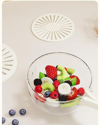 Image of Multifunctional Salad Spinner & Vegetable Washer - Glass Bowl with Drain Basket & Lid [ 1PCS ]
