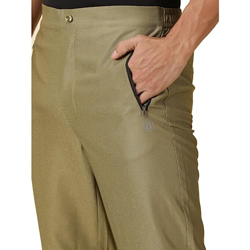 Image of DOMIN8 Men's Solid Training Trousers with Zipper Pocket and Running Stitch line at Knee & Back (L) Olive