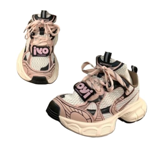 Pink Retro Dad Sneakers for Women & Girls - Breathable Mesh & Chunky Platform Cute Shoes, Y2K Streetwear Chic for Beach Travel, City Walk, Cloud-Like Comfy Athleisure, Kawaii Everyday, Back to School